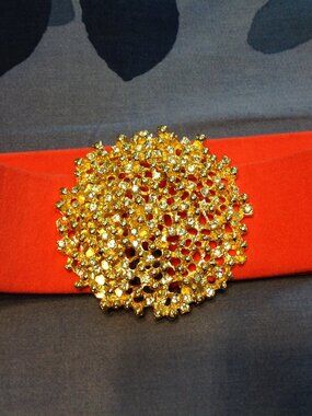 Vintage Doreen Ryan 1993 Gold Rhinestone Pink Adjustable Belt